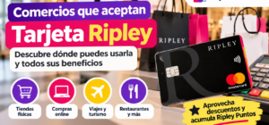 Comercios y lugares donde puedes utilizar la Tarjeta Ripley Mastercard, incluyendo tiendas físicas, compras online, viajes y restaurantes.
