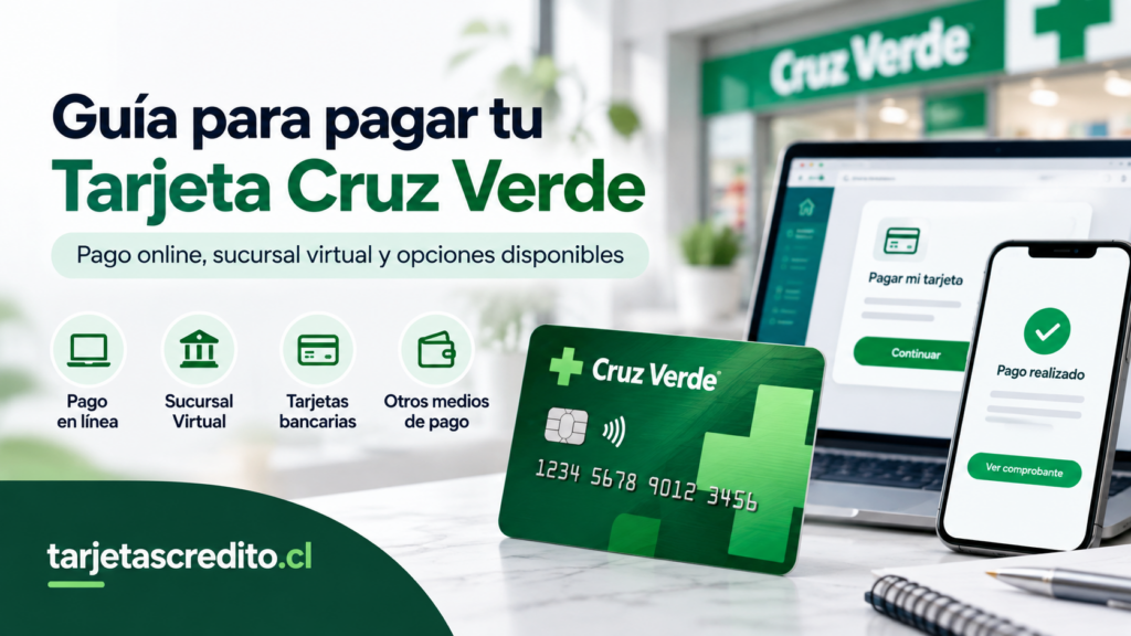 Guía visual para pagar la Tarjeta Cruz Verde online mediante sucursal virtual y medios de pago disponibles