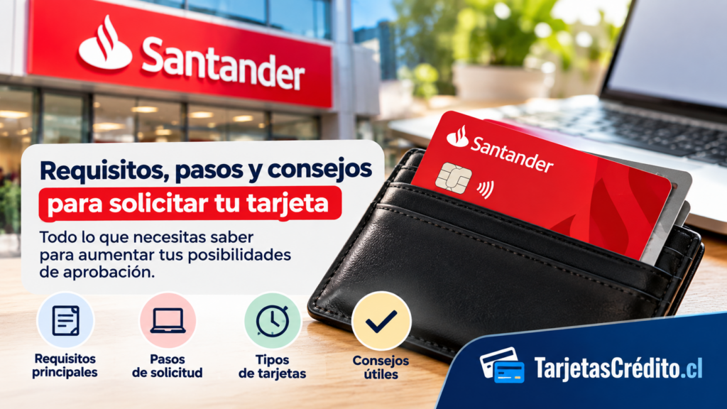**Alt:** Tarjeta Santander con requisitos, pasos de solicitud y consejos para aumentar las posibilidades de aprobación en Chile