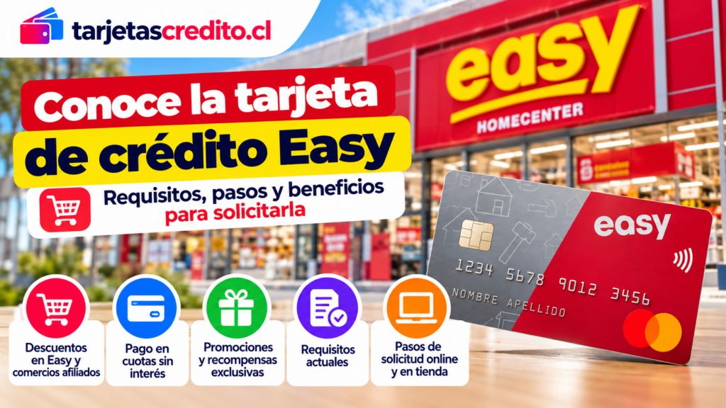 Tarjeta de crédito Easy con información sobre requisitos, descuentos, promociones, pago en cuotas y pasos para solicitarla.