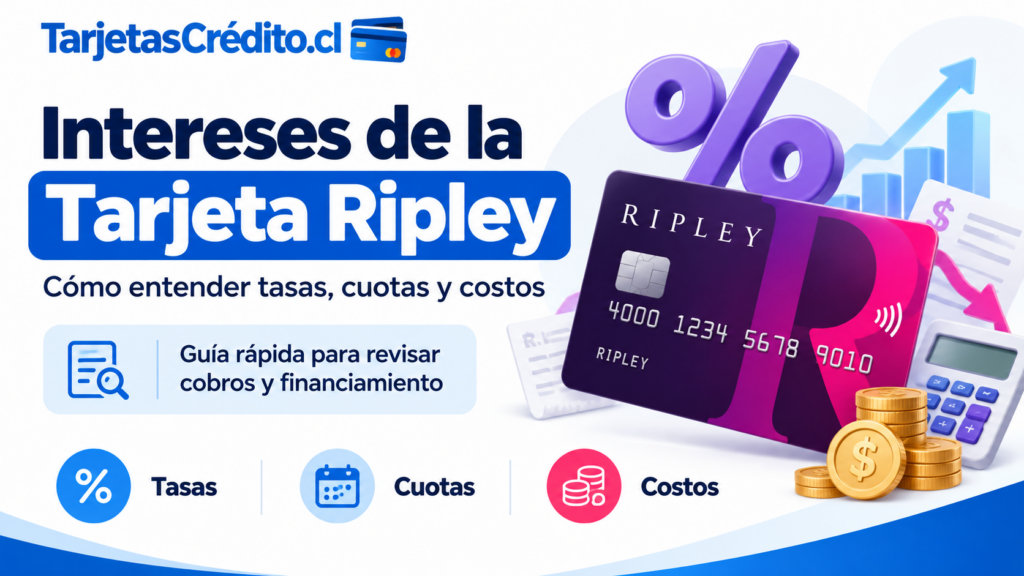 Intereses de la tarjeta Ripley con información sobre tasas, cuotas y costos en Chile