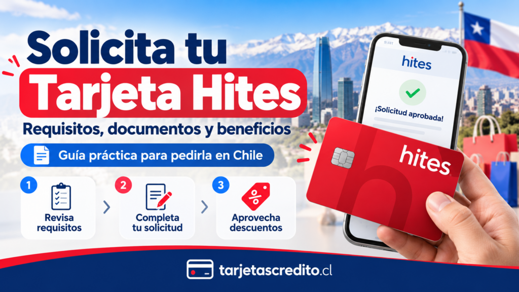 Tarjeta Hites con guía para revisar requisitos, completar la solicitud y acceder a beneficios y descuentos en Chile