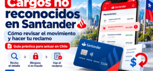 Movimientos sospechosos en tarjeta Santander con guía para revisar cargos no reconocidos y presentar un reclamo en Chile