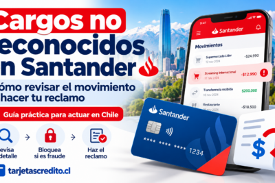 Movimientos sospechosos en tarjeta Santander con guía para revisar cargos no reconocidos y presentar un reclamo en Chile