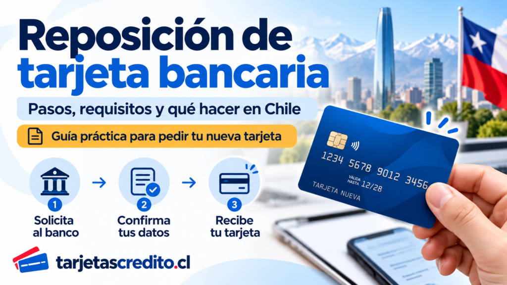 Reposición de tarjeta bancaria en Chile con pasos para solicitarla, confirmar tus datos y recibir una nueva tarjeta