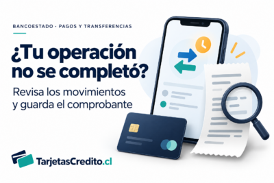 Celular con símbolos de transferencia pendiente y una lupa sobre un comprobante, ilustrando la revisión de operaciones en BancoEstado.