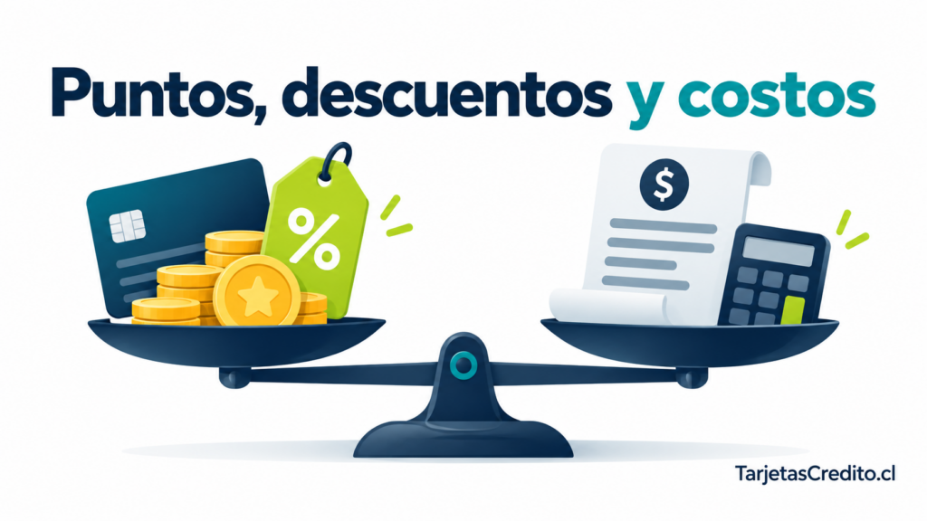 Balanza que compara puntos y descuentos de una tarjeta CMR con sus costos y comisiones.
