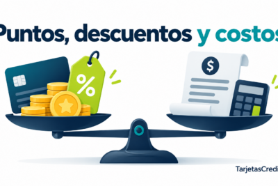 Balanza que compara puntos y descuentos de una tarjeta CMR con sus costos y comisiones.