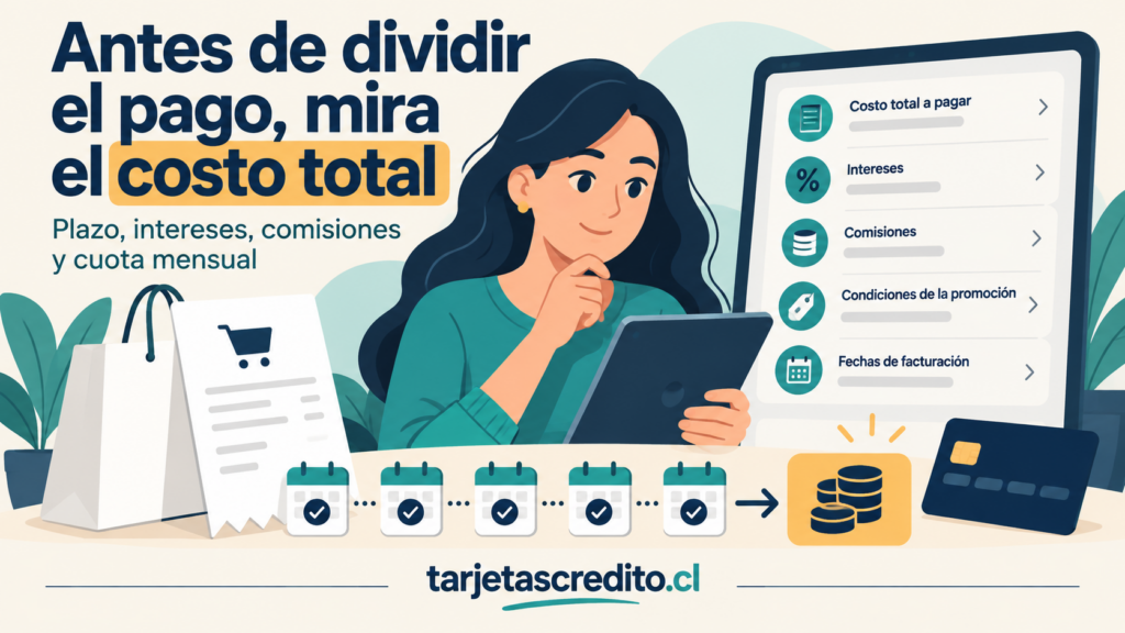 Persona revisando el costo total, los intereses, las comisiones y las fechas de facturación de una compra financiada.