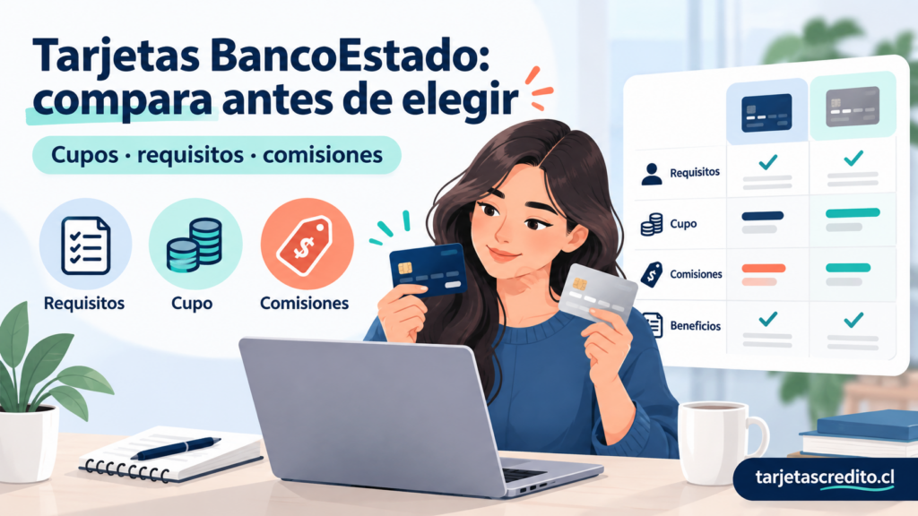 Comparación de tarjetas BancoEstado según cupos, requisitos, comisiones y beneficios.