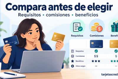 Comparación de tarjetas de crédito según requisitos, comisiones, beneficios y otros cargos.