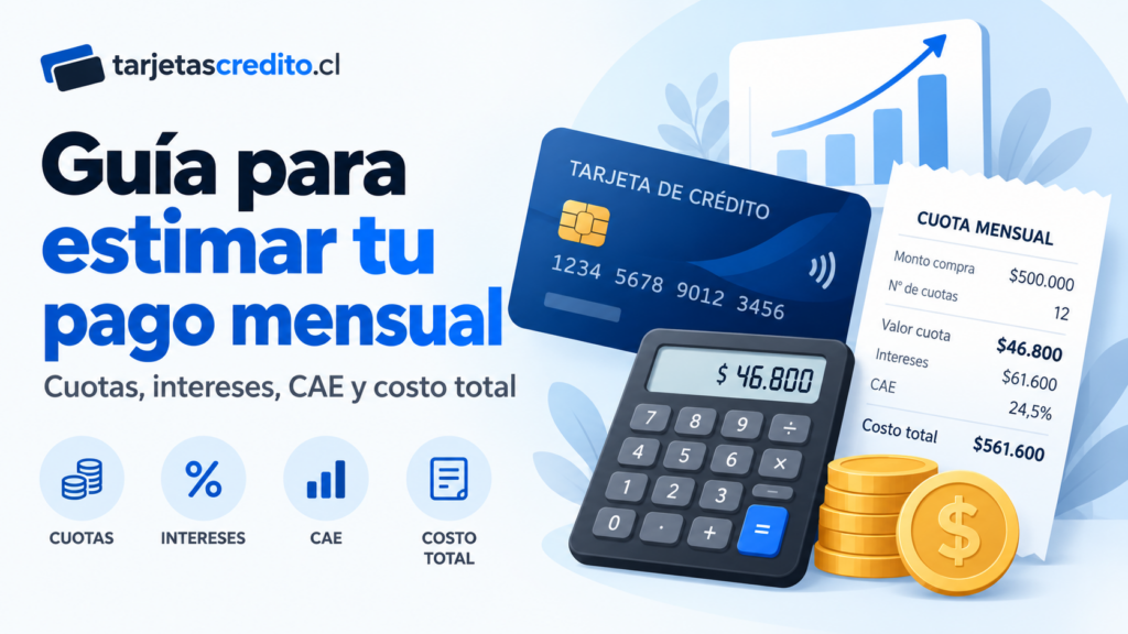 Estimación de pago mensual, intereses, CAE y costo total de una tarjeta de crédito