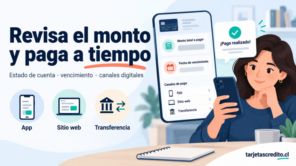 aplicación, sitio web y transferencia, con recordatorio de revisar el estado de cuenta.
