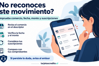 Persona revisando un movimiento de tarjeta y comparando el comercio, la fecha, el monto y sus suscripciones antes de reclamar.