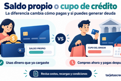 Comparación visual entre una tarjeta prepago, que usa saldo cargado, y una tarjeta de crédito, que permite pagar después.